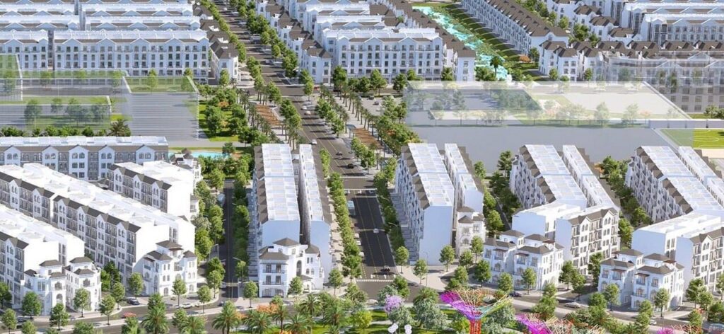 Hình ảnh hãy nhà phố thương maị dọc trục đường chính