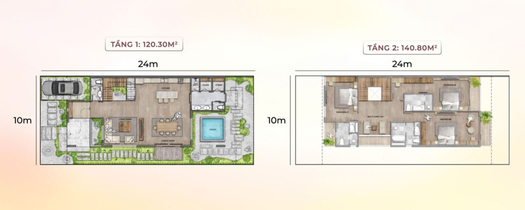 Layout Biệt Thự Song Lập Onsen Village tại dự án EcoVillage Saigon River