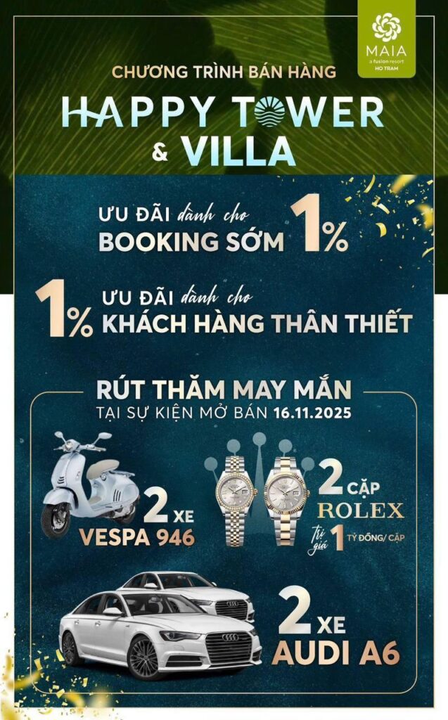 Chương trình ưu đãi - Maia Resort Hồ TTràm- Happy & Villa