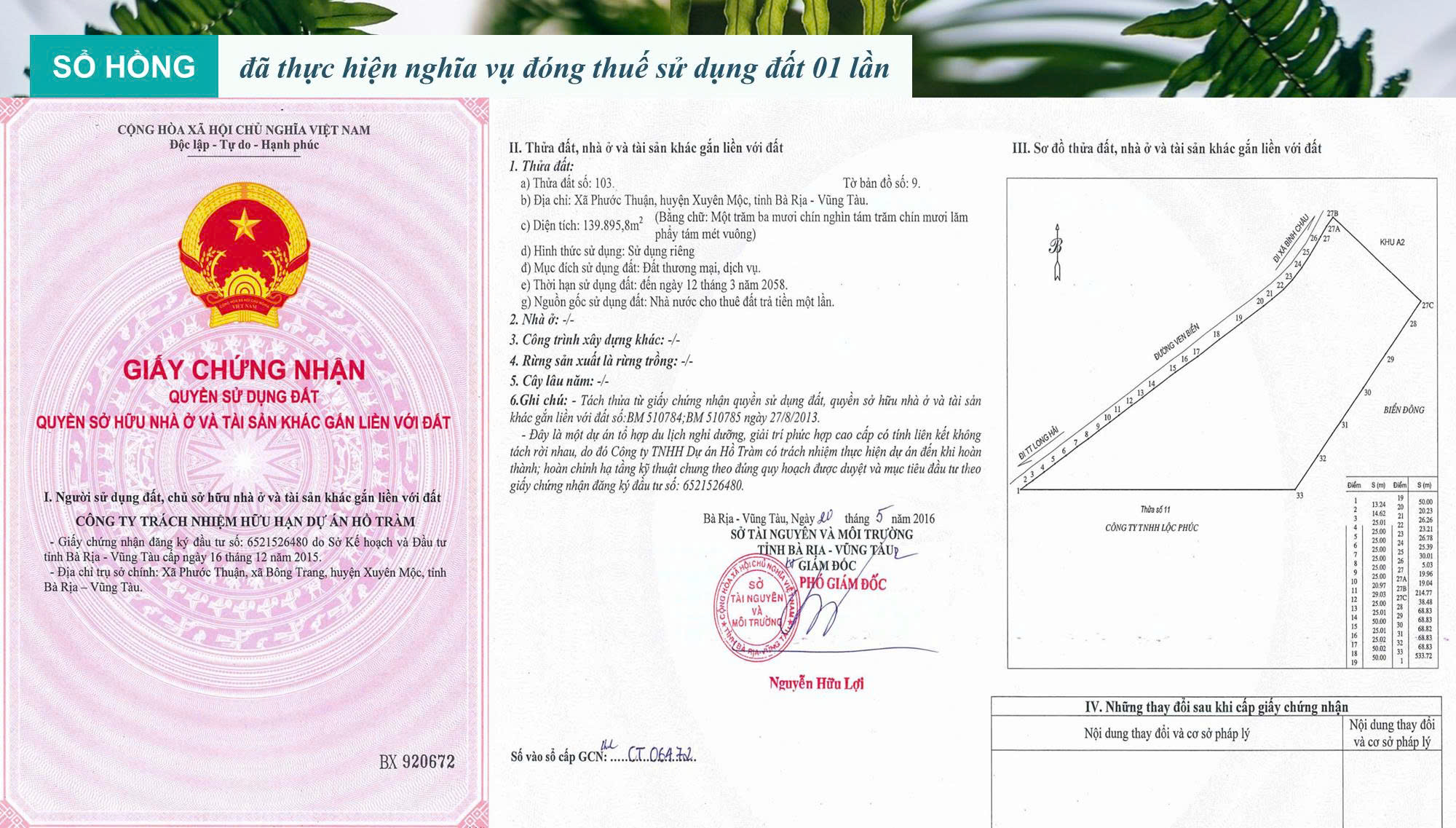 Sổ đỏ toàn dự án đã đóng thuế sử dụng đất 01 lần
