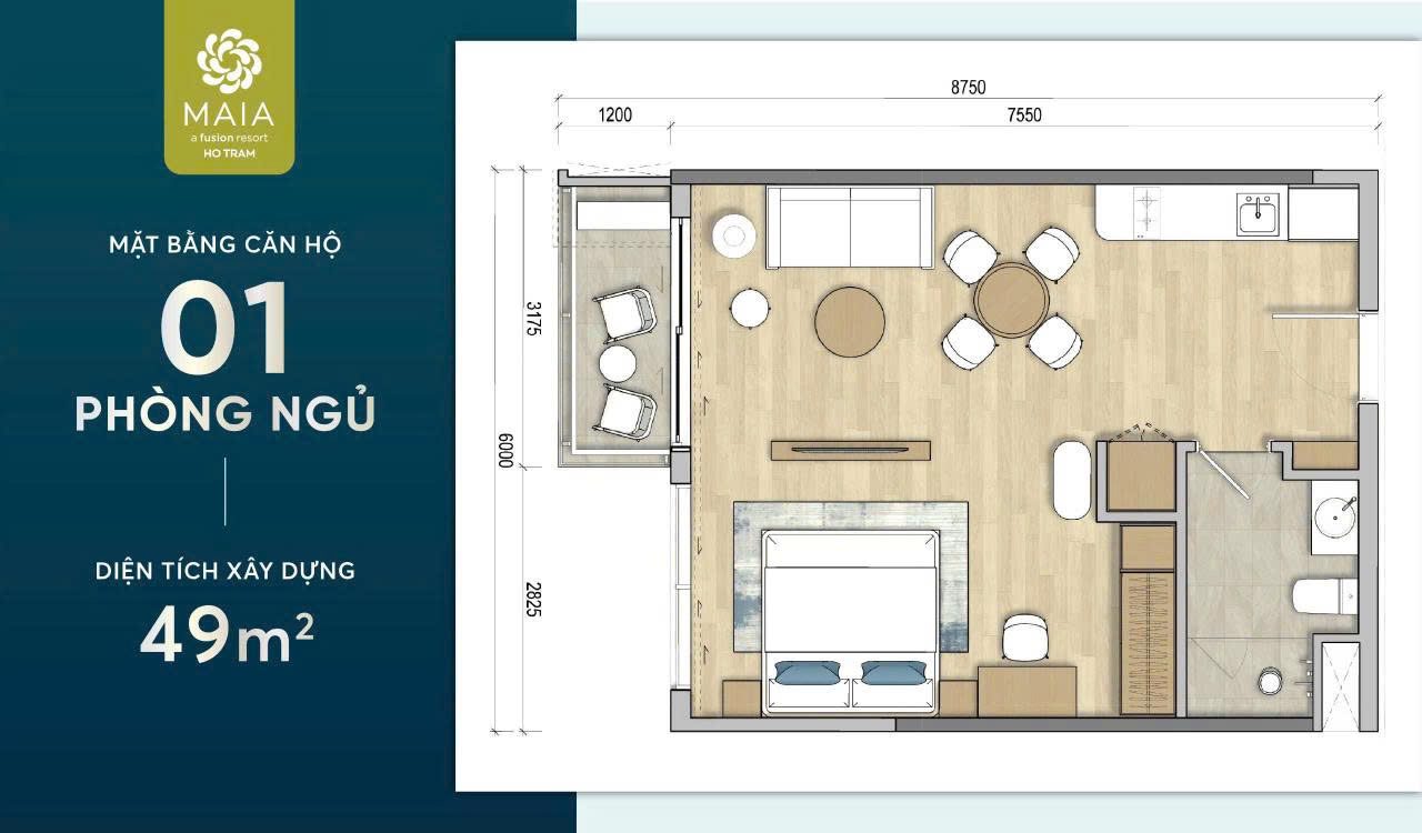 Layout căn hộ 1PN Maia