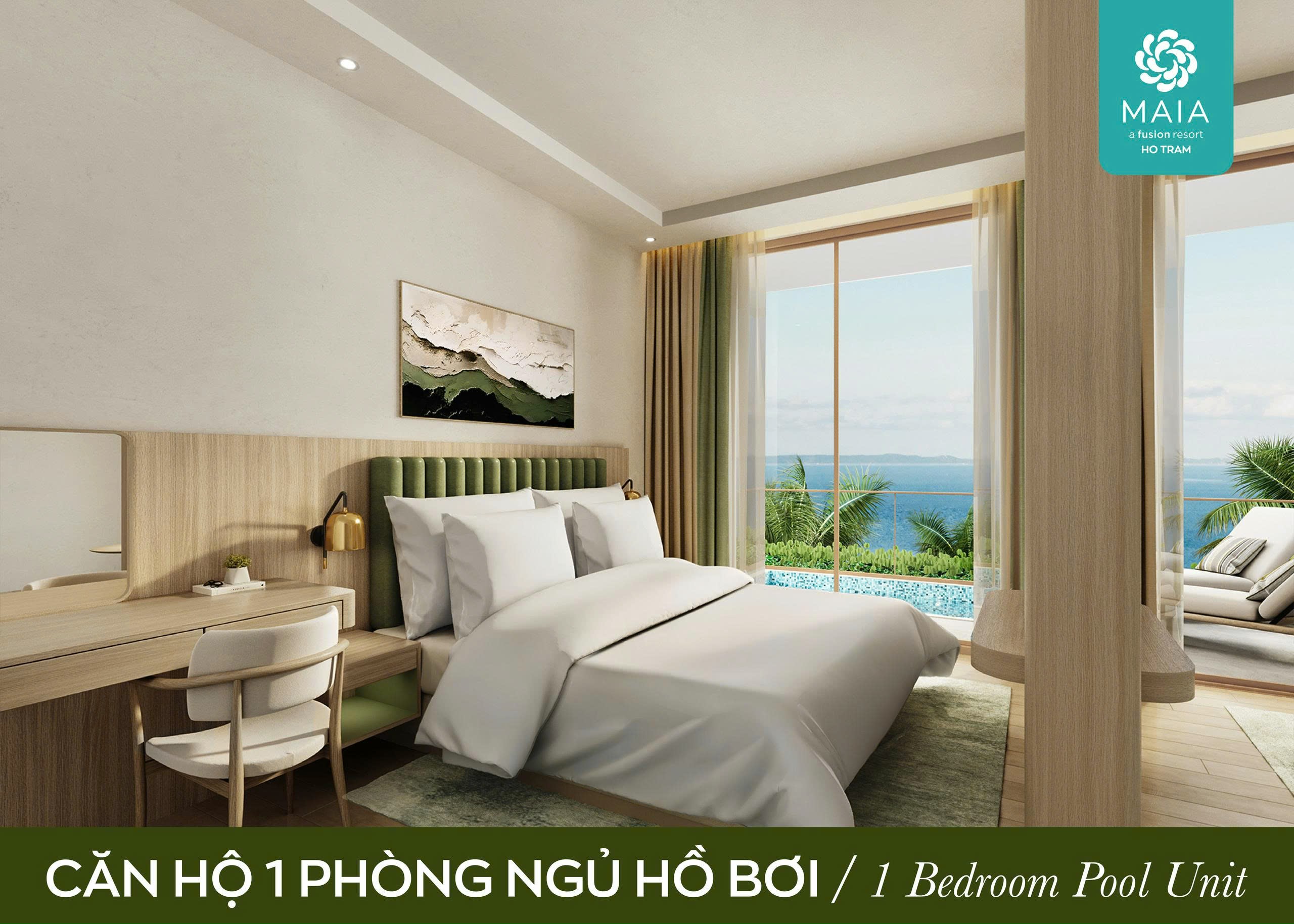 Không gian phòng ngủ có hồ bơi