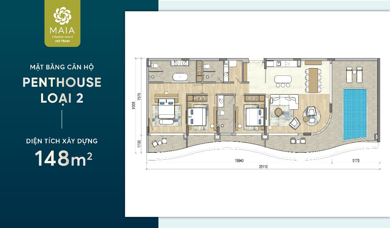 Penthouse loại 2 tối ưu hóa không gian sinh hoạt