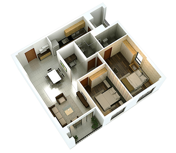 Thiết kế căn hộ 2PN tối ưu không gian