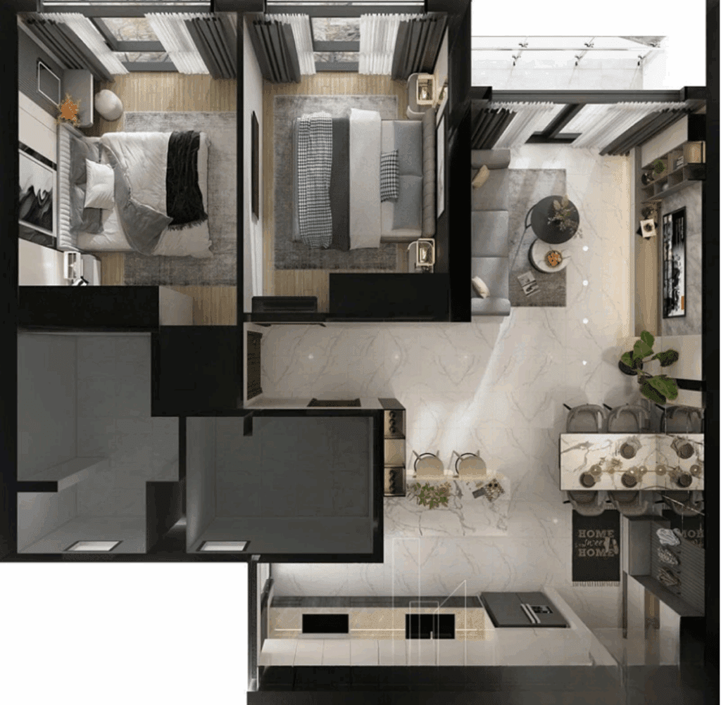 Thiết kế căn hộ 2 phòng ngủ