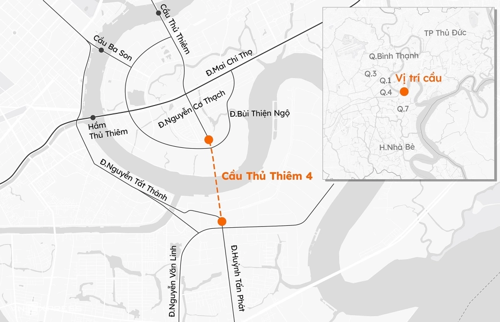 Vị trí dự kiến xây dựng cầu Thủ Thiêm 4