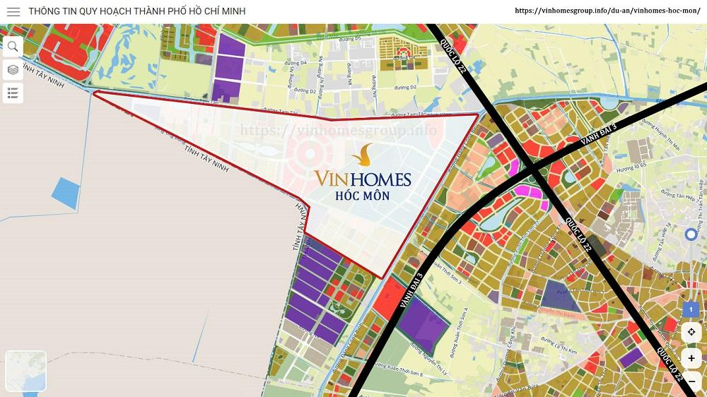 Bản đồ quy hoạch hạ tầng khu Tây Bắc (Vành đai 3, Quốc lộ 22) kết nối với vị trí dự án Vinhomes Hóc Môn