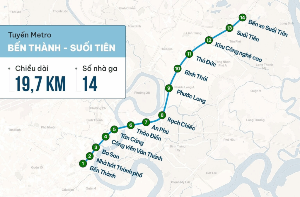 Lộ trình tuyến Metro Bến Thành – Suối Tiên