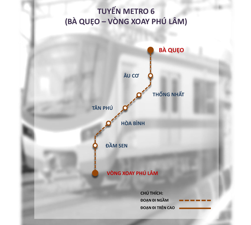 Lộ trình tuyến Metro Đầm Sen - Phú Lâm