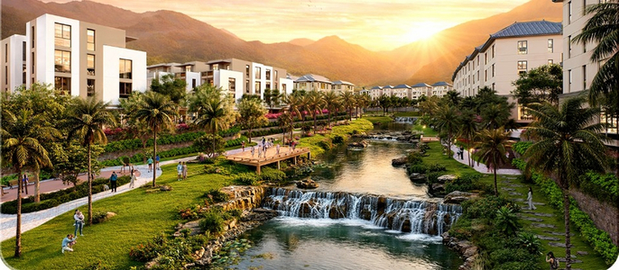 Suối Ngọc Thạch dài gần 1,5 km, tạo nên không gian cảnh quan xanh cho khu vực Bạch Vân