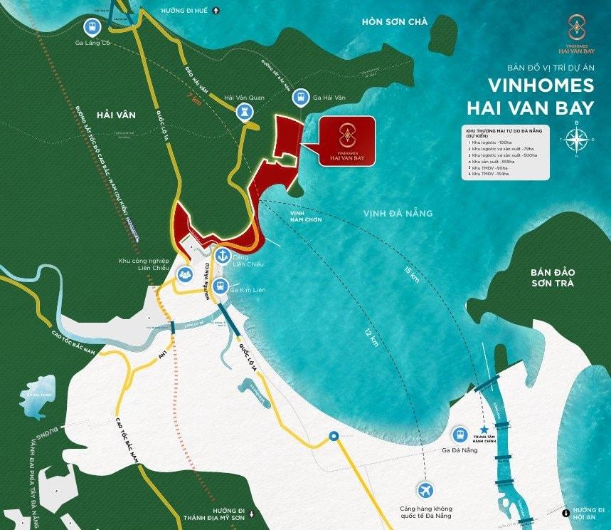 Vị trí Vinhomes Hải Vân Bay trong không gian phát triển Tây Bắc Đà Nẵng, gần các trục hạ tầng và Cảng Liên Chiểu