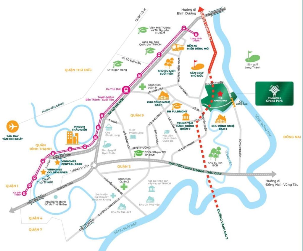 Vinhomes Grand Park nằm tại cửa ngõ phía Đông TP.HCM, kết nối với nhiều trục giao thông lớn.