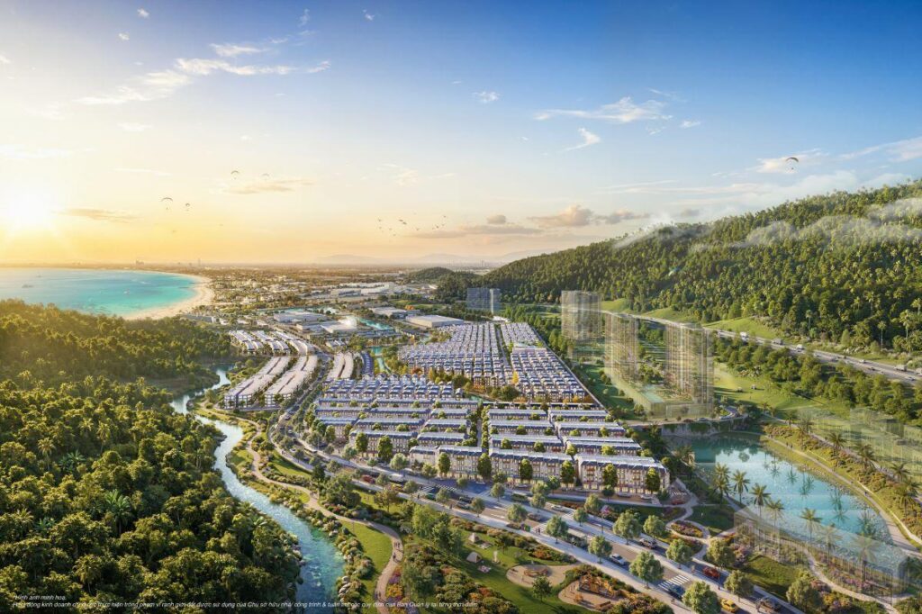 Toàn cảnh Vinhomes Hải Vân Bay tại khu vực chân đèo Hải Vân, hướng ra vịnh Nam Chơn.
